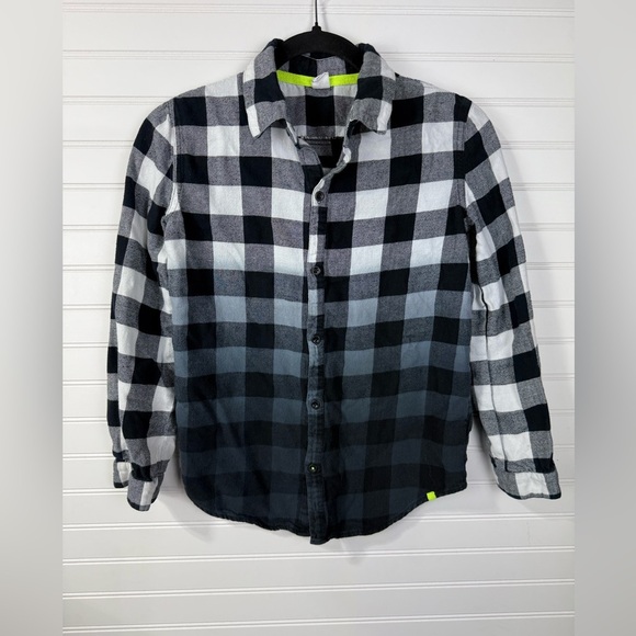 Kind is Cool ombré Buffalo plaid button down. Boys size L 10/12. - Picture 1 of 4